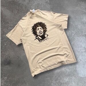 Jimi Hendrix Graphic T Shirt Men's Medium Tan Short Sleeve Casual Concert Tee